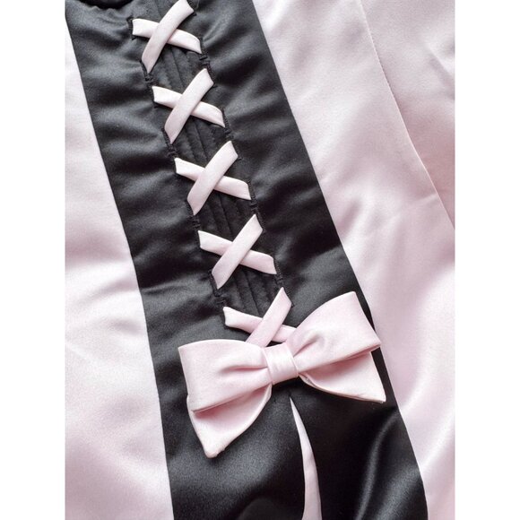 Vintage 90's SCOTT MCCLINTOCK Pink Black Duchess Satin Bow Prom Dress, Size 6 - Picture 10 of 16